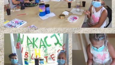 Zajęcia podczas w Pruszczu przeciwdziałające epidemii podczas których przygotowano materiały do filmu